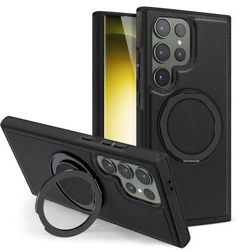 Coque de protection luxueux avec support rotatif à 360° pour Galaxy S25 Ultra - Noir