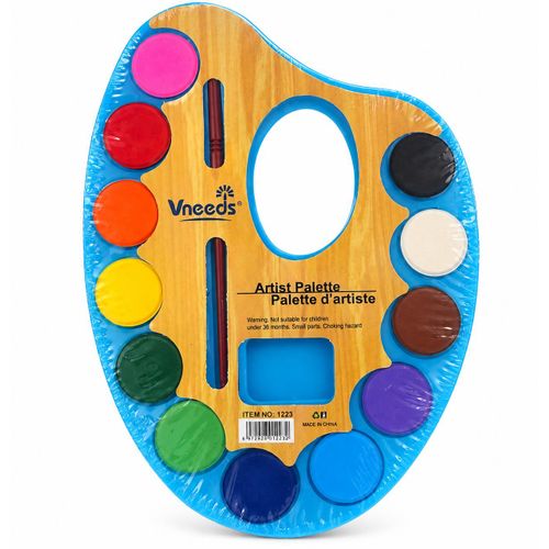 Palette de Peinture Aquarelle Vneeds 12 Couleurs avec Pinceau – Palette d’Artiste pour Dessin, Peinture et Loisirs Créatifs