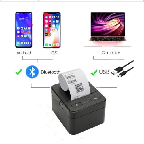 Imprimante thermique de reçu 80mm, compatible téléphone et ordinateur, bleutooth ou câble