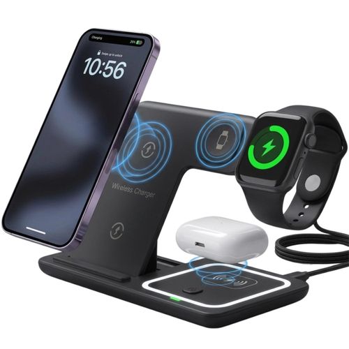 Support pliable de chargeur sans fil 3 en 1, station de charge pour téléphone, montre et écouteurs, adaptateur recommandé : USB Type-C 18 W ou plus