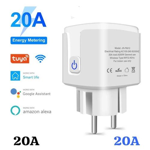 PRISE INTELLIGENTE WIFI CONNECTÉE DOMOTIQUE 20A,MUNITERIE,MONITEUR DE PUISSANCE FONCTIONNE AVEC AMAZON ALEXA,GOOGLE ASSISTANT-Blanc