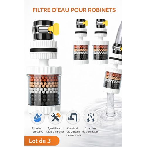 Lot de 3 Filtres d’Eau pour Robinet – Purification Multi-Niveaux & Installation Facile