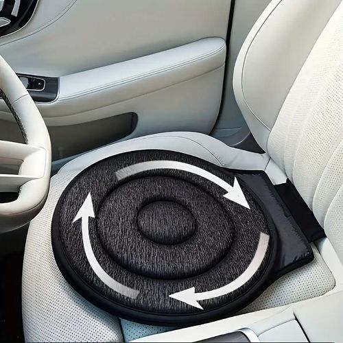 Coussin de siège auto rotatif à 360°, antidérapant, lavable à la main, design rond - Noir