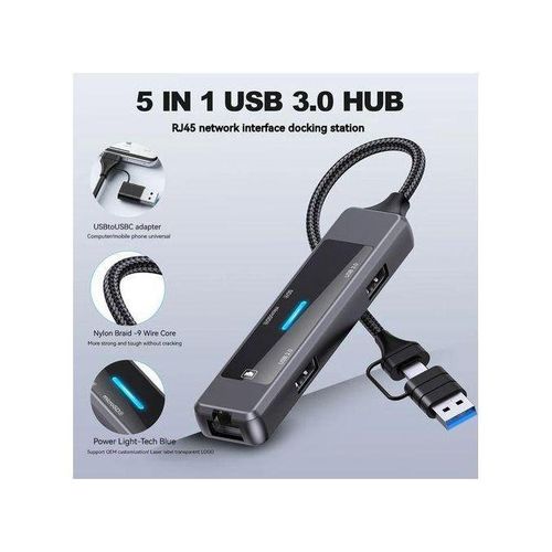 Station D'accueil 5-en-1 Type-c, Hub USB 3.0, Extension D'interface Réseau 100 Mbs Avec Port SD TF-