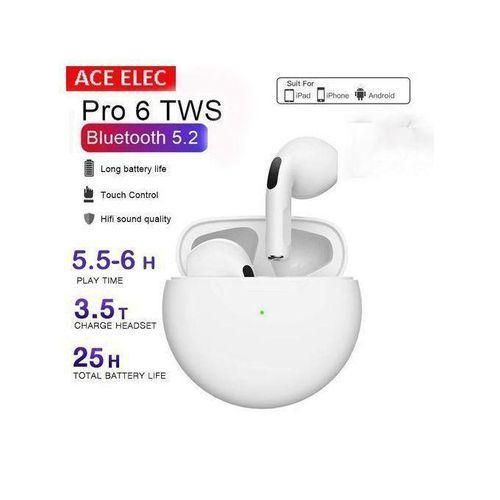 Ace Elec Mini Pro 6 - Ecouteurs Bluetooth Stéréo - Blanc