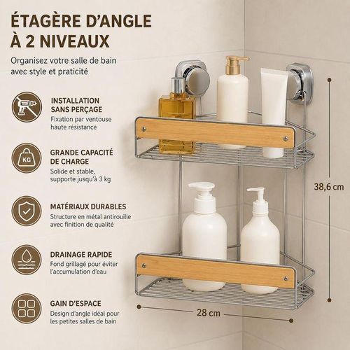Étagère de Douche d’Angle à 2 Niveaux Syder – L'élégance et l'organisation sans effort