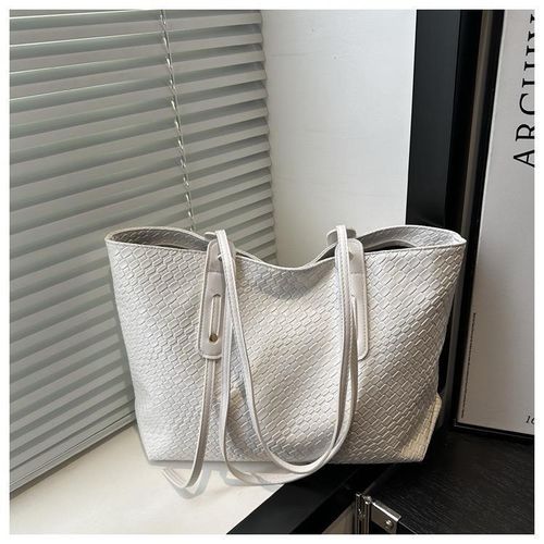 Sac à main cabas en similicuir blanc ,grande capacité pour femme