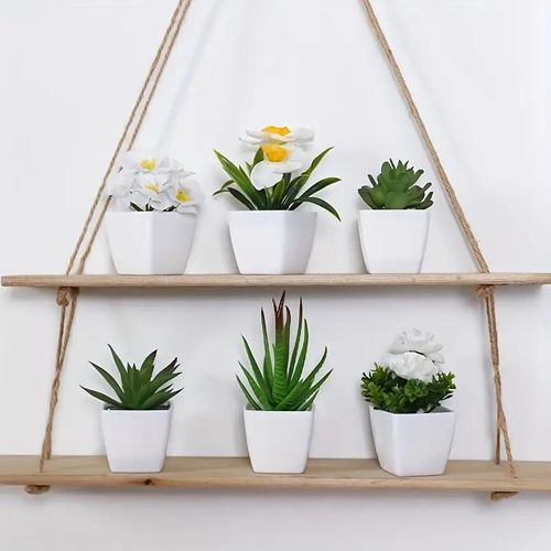 Un ensemble de 6 bonsaïs artificiels, à l'aspect réaliste, comprenant des mini bonsaïs de plantes succulentes artificielles.