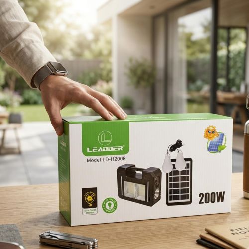 Système d'Éclairage Solaire Portatif LEADDER LD-H200B – 200W, Panneau Solaire Externe & 2 Ampoules LED