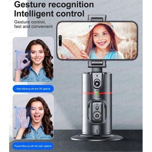 Trépied à Suivi Automatique Du Visage, Trépied De Suivi Automatique Du Visage 360° Support De Téléphone Intelligent Selfie Stick Avec Télécommande Sans Fil Pour Vidéo, Diffusion En Direct, Conférence