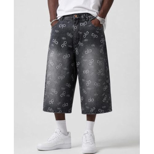 Bermuda Baggy Oversize en Denim Gris Charbon – Imprimé Monogramme ola Y2K