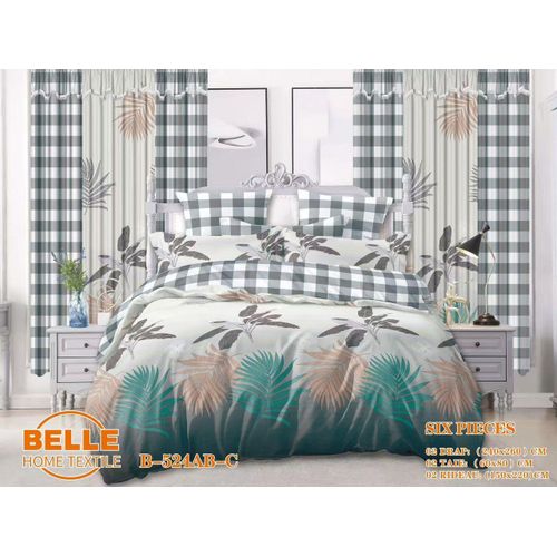 Lot Complet 6 Pièces : 2 Draps + 2 Taies + 2 Rideaux – Design Élégant et Confort Assuré