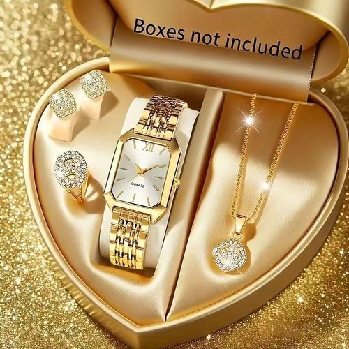 Ensemble de montre femme imperméable polyvalent à la mode de 4 pièces. Haut de gamme et luxueux, il dégage de l’élégance et est le premier choix pour les dates et les cadeaux.