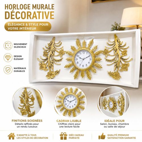 Horloge Murale Décorative Design - Cadran Solaire Doré et Finitions Élégantes - Style Moderne