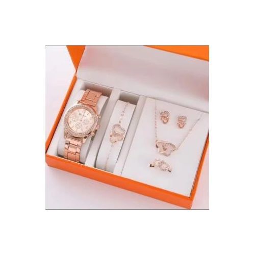 Ensemble de montre tendance pour femme, 6 pièces, montre à quartz de luxe bague, collier, boucle d'oreilles