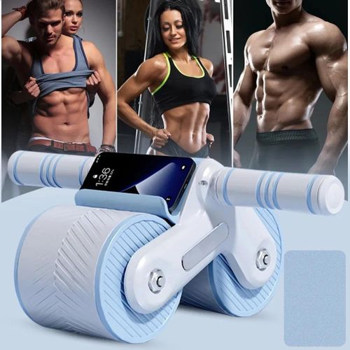 Roue abdominale à retour automatique, poignées ergonomiques, équipement d'entraînement des muscles profonds - Bleu