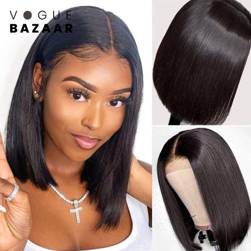 Perruque Élégante pour Femme, Coupe Bobo Noire Naturelle, Cheveux Lisses et Raides, 30 cm