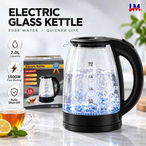 LM-2.0L – Therme électrique en verre et en acier inoxydable – Noir/Transparent