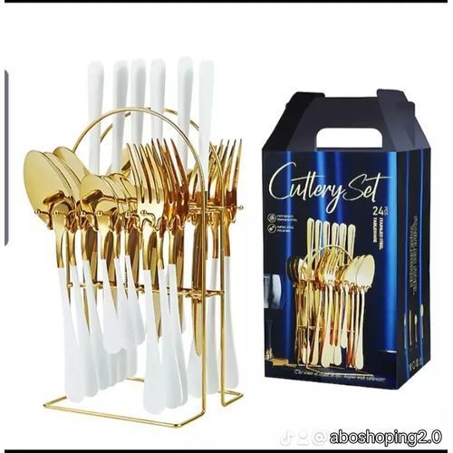 Ensemble De Couverts En Acier Inoxydable, 24 Pièces, Couteau, Fourchette, Cuillère, Avec Support, Steak Occidental, Service De Table