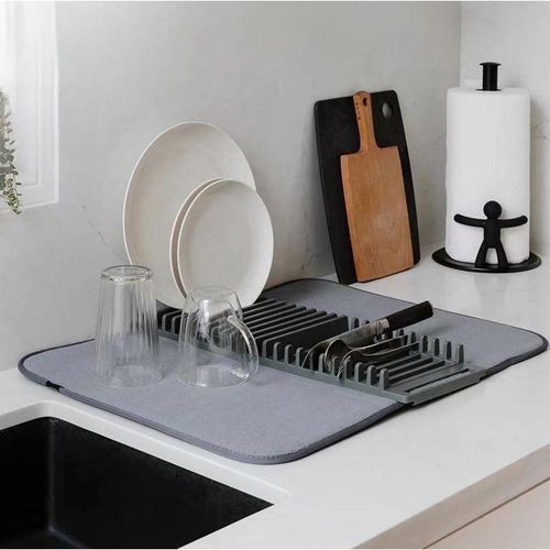 Chic Tapis De Séchage En Microfibre Avec Support Pour Tasses Et Assiettes