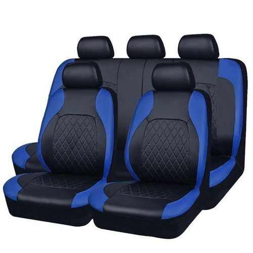 Housses De Siège De Voiture Universelles En Simili Cuir-bleu-9 Pièce
