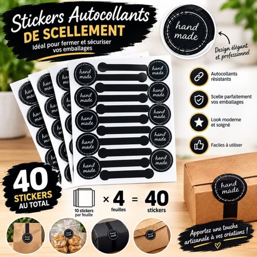 Stickers Autocollants De Scellement Hand Made - Lot De 40 Pieces (4 Feuilles) - Noir