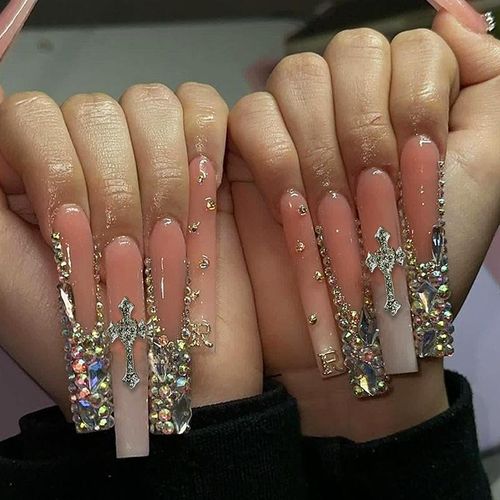Faux Ongles XXL Luxe - Design Bijoux Strass & Papillon - Press-on Nails Premium pour Mariage et Soirée (24 Pcs)