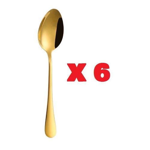 Lot De 6 Cuillères à Soupe Dorées En Acier Inoxydable - Cuillères De Table, HG