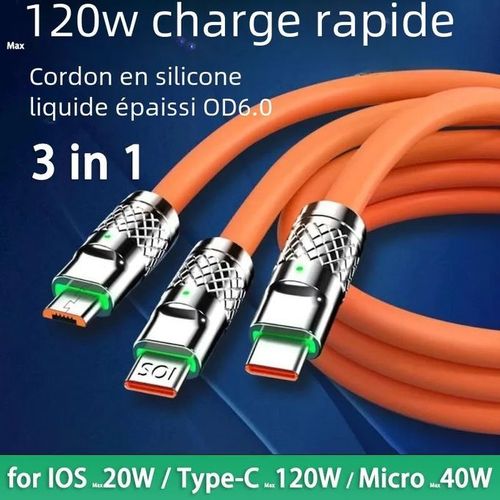 Câble De Charge De Téléphone Portable 3 En 1, Adapté Pour IPhone, Type C, Micro USB