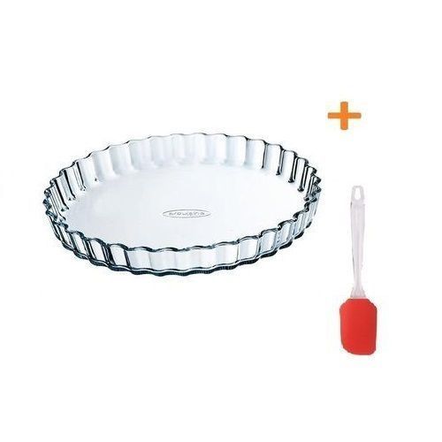 Moule A Tarte / Quiche / Flan - Verre - 27 Cm - Transparent +1 Set Pinceau Spatule En Silicone Alimentaire Offert