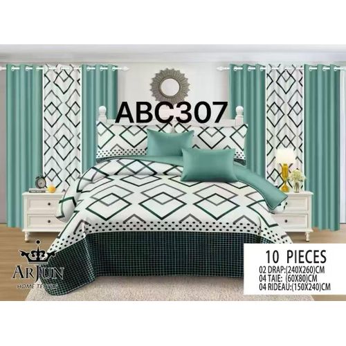 ARJUN Draps De Lit 3 Places, 2 Draps, 2 Taies 2 Rideaux