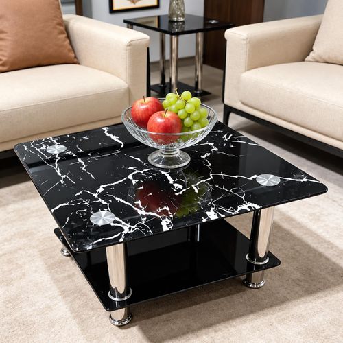 Table vitré, idéal pour salon et terrasse - NOIR