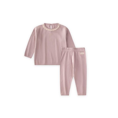 Ensemble Bébé Fille de saison à manches longues avec détails en dentelle - Rose poudré