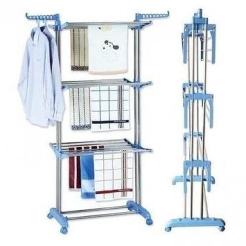 Sèche Linge Inox 3 Niveaux Multifonctions Avec Roues - Bleu