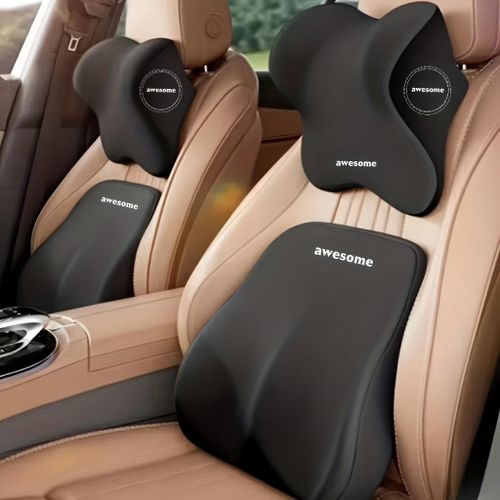 Ensemble 2 pièces pour voiture : Appui-tête et soutien lo-mbaire toutes saisons Coussins épaissis et oreillers cervicaux pour la correction de la posture