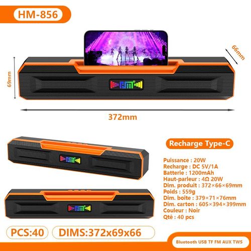 Barre audio sans fil Bluetooth haute puissance avec rendu de basses renforcé, éclairage lumineux RGB dynamique, adaptée pour ordinateur de bureau et installation domestique