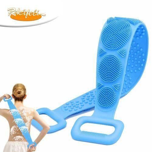 Brosse corporelle en silicone double face flexible - Bleu