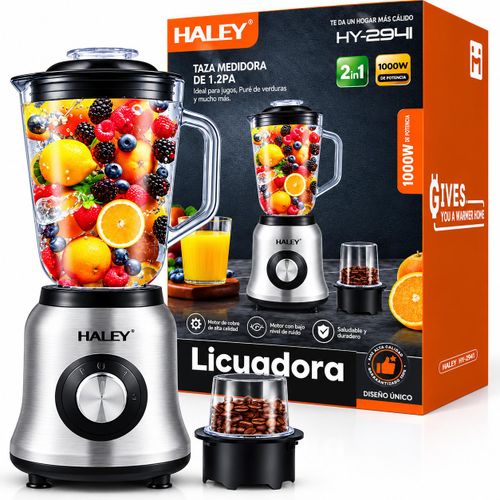 Blender 2-en-1 Multifonction 500W, Mixeur Électrique 1,5L avec Moulin à Café, 2 Vitesses + Fonction Pulse, Lames en Acier Inoxydable, Blender pour Smoothies, Jus, Fruits, Légumes
