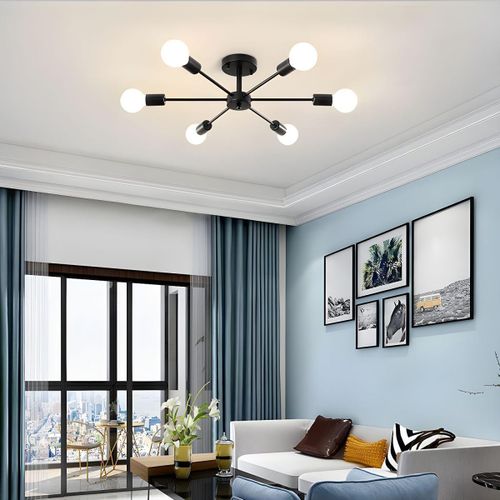 Plafonniers style nordique minimaliste moderne, plafonniers à 6 têtes pour chambres et salons - Noir