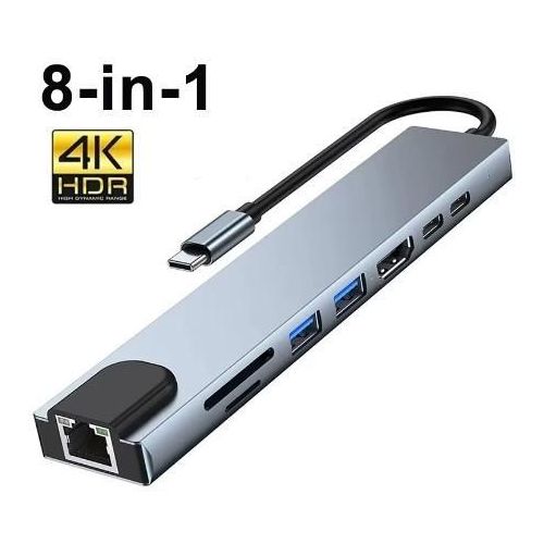 Adaptateur HUB 8 en 1 USB-C 3.0 Répartiteur Type C, Station d'accueil 4K, adaptateur pour ordinateur portable ,PD ,SD ,TF pour Macbook - Windows - Tablette RJ45, Compatible HDMI
