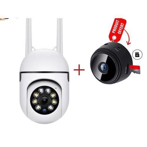-Caméra De Surveillance Full HD , Rotatif-360-90°, Haut parleur , Alarme Wifi 2mp, Vision Nocturne, Couleur, Suivi Humain Automatique, Vidéosurveillance catalogue guide d'installation inclus +Camera Espion Facile a installer Scanner QR CODE application