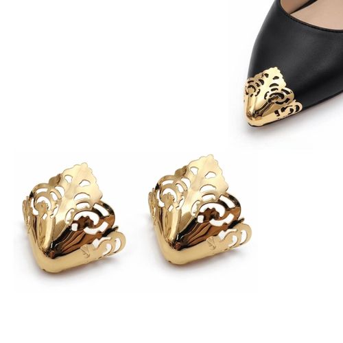 Capuchon de protection élégant en métal pour bout de chaussure à talons hauts, design floral ajouré, protection durable pour bout pointu, finition dorée, 1 paire