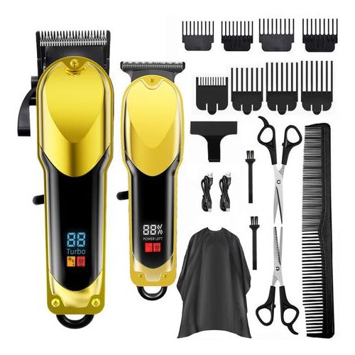 Tondeuse sans fil rechargeable 2 pièces avec écran LED, lames aiguisées et plusieurs peignes guides, idéale pour l’entretien de la barbe.