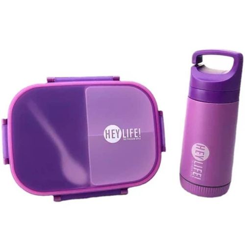 Kit Lunch Box Enfant avec Gourde Assortie - Boîte à Repas Compartimentée - Violet