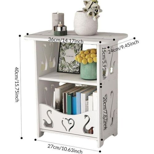 Petite table de chevet , multifonctionnelle, peu encombrante, blanche, avec étagère de rangement, idéale pour le salon, la maison ou la chambre à coucher.