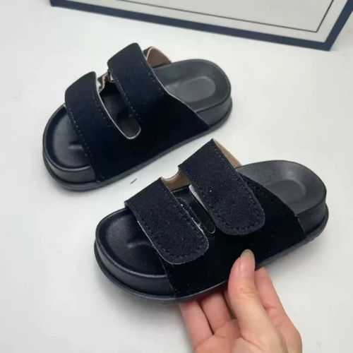 Paire de Sandale à Pression pour Fille & Garçon en Daim -Noir.