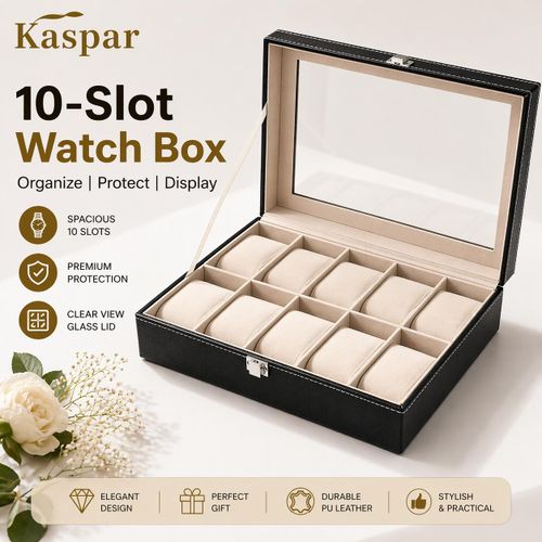 Boîte de rangement et d'exposition pour montres et bijoux en cuir PU, 10 compartiments