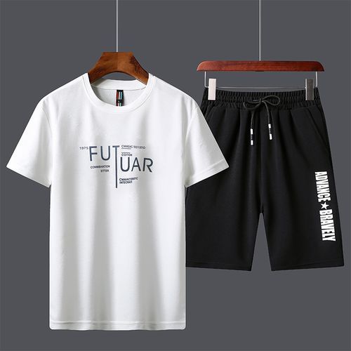 Hommes T-shirt Shorts Costume - Blanc