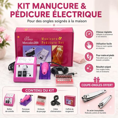 Kit de manucure et pédicure électrique professionnel avec coupe-ongles offert