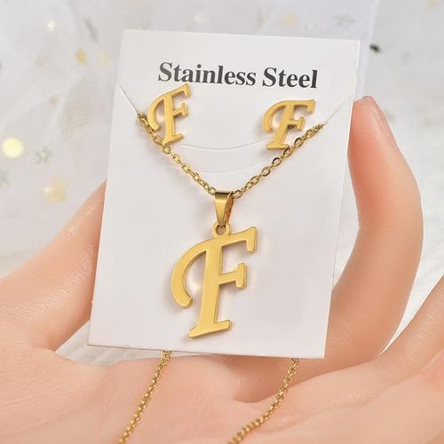 Chaîne avec boucle d'oreille pendantif F lettre de l'alphabet idéal pour idéal cadeau pour saint valentin